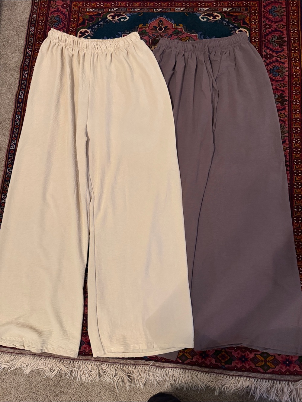 Woman Widee-Leg Pull-On Pants - Cream and Gray
